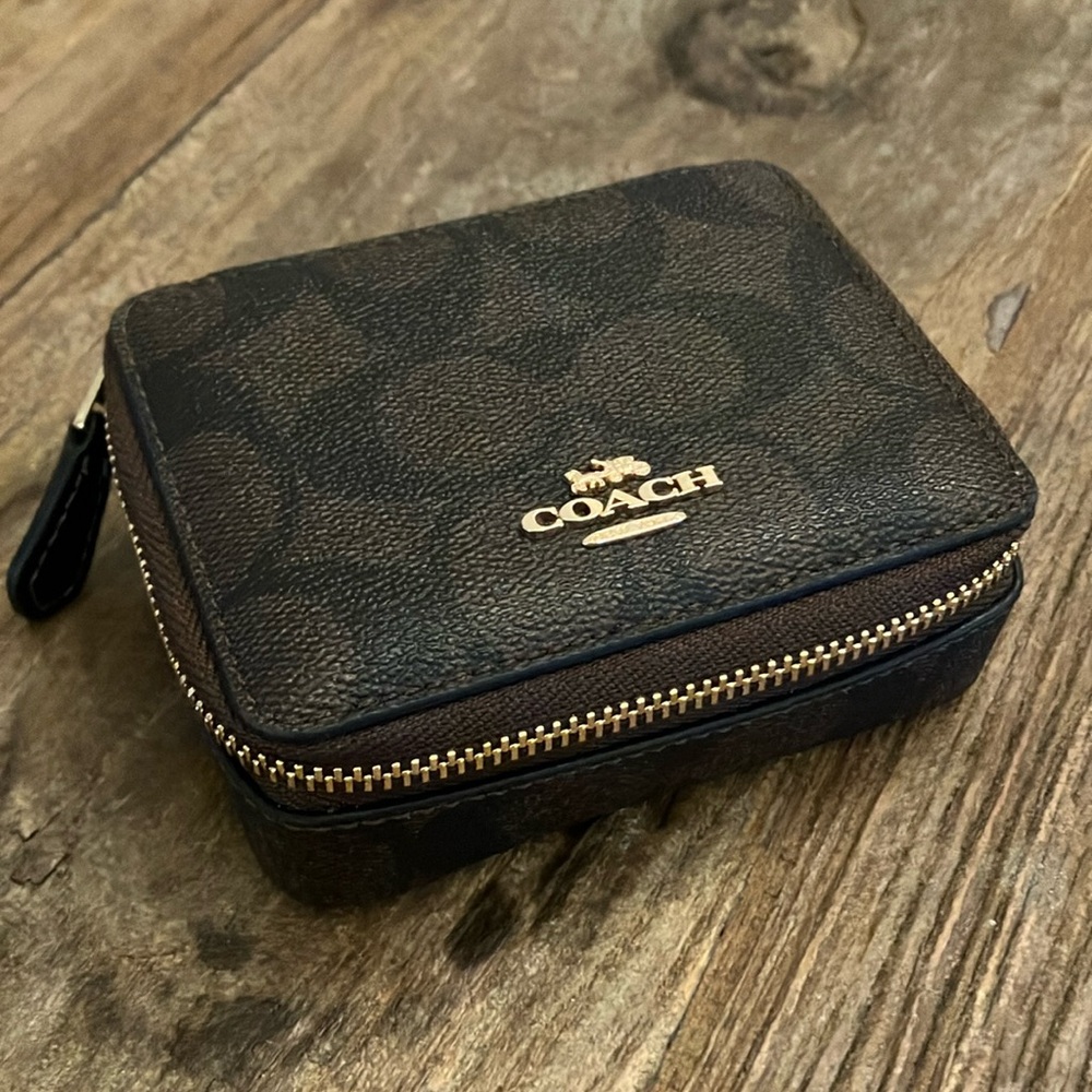 NEW Coach Brown Weekly Pill Box in Signature Canvas